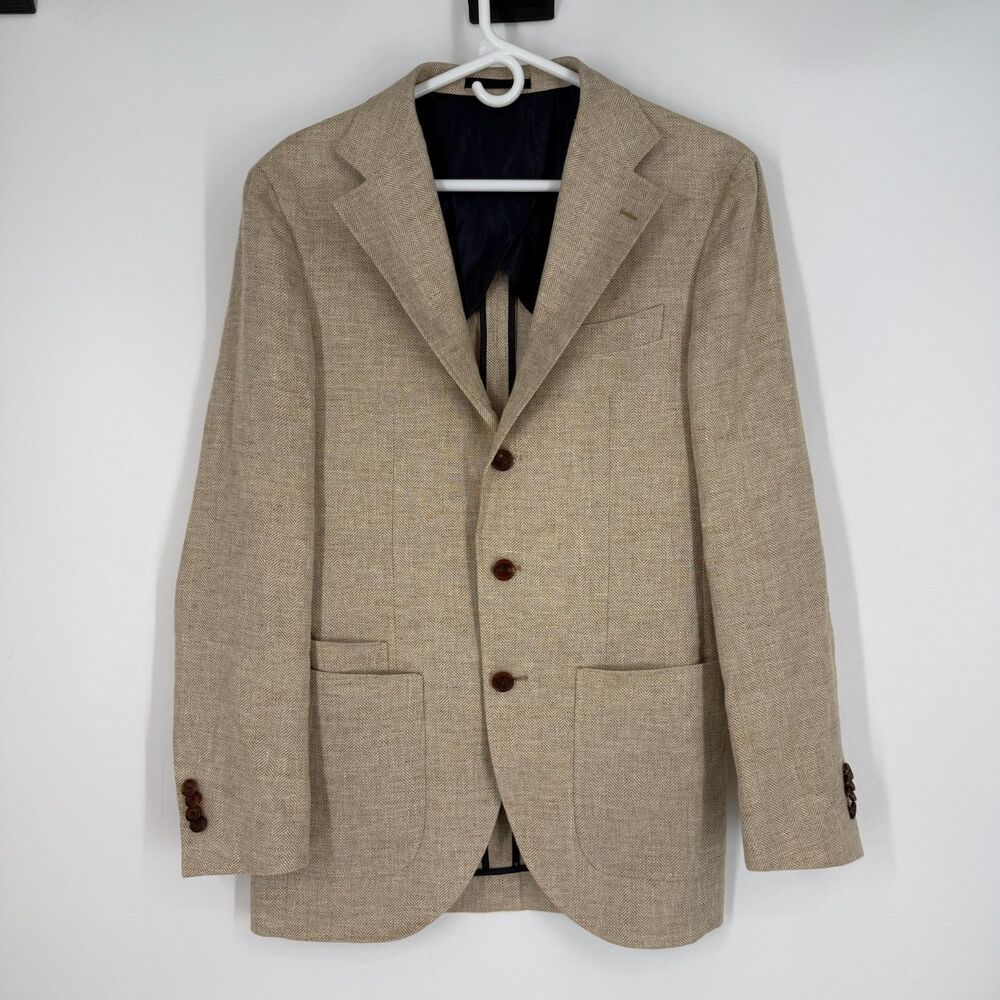 Spier & MacKay Wool Linen Blend Wheat Sportcoat 3 Button Patch Pocket Size 36